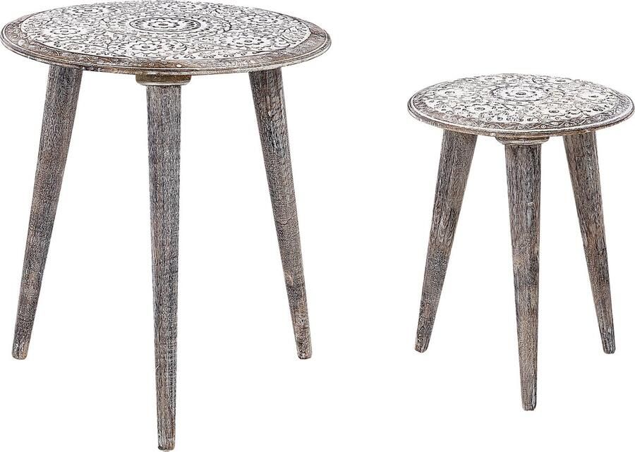 Beliani BARJU Bijzettafel set Gebroken wit Mangohout