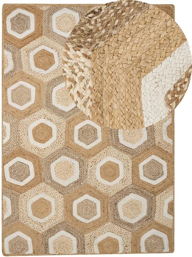 Beliani BASOREN Laagpolig vloerkleed Beige 160 x 230 cm Jute