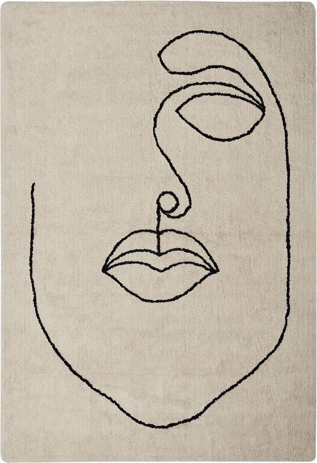 Beliani BAYIR Laagpolig vloerkleed Beige 140 x 200 cm Katoen - Foto 2