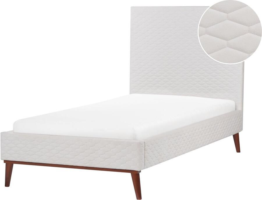 Beliani -BAYONNE-Eenpersoonsbed-Gebroken wit-90 x 200 cm-Fluweel