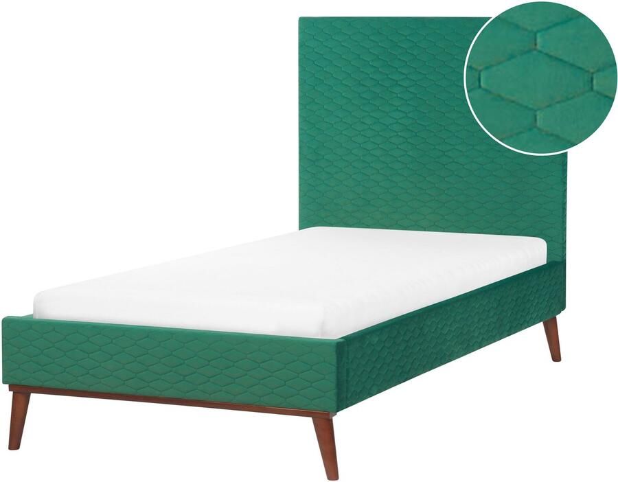 Beliani BAYONNE Eenpersoonsbed Groen 90 x 200 cm Fluweel