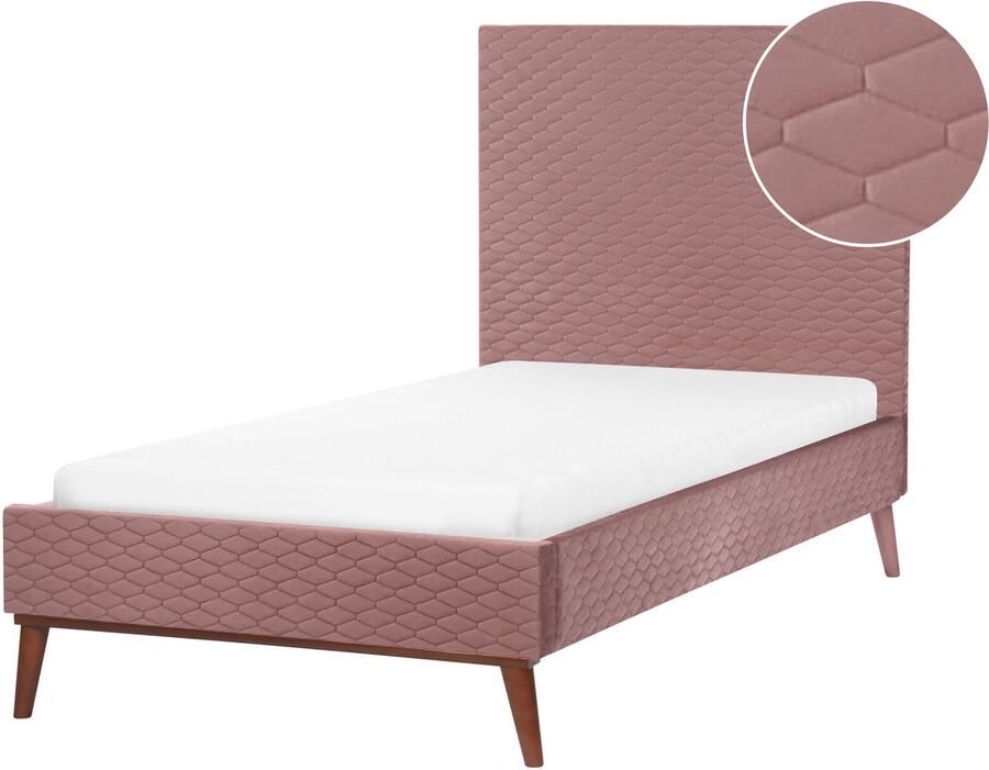 Beliani BAYONNE Eenpersoonsbed Roze 90 x 200 cm Fluweel