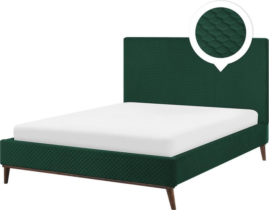 Beliani BAYONNE Tweepersoonsbed Donkergroen 140 x 200 cm Fluweel