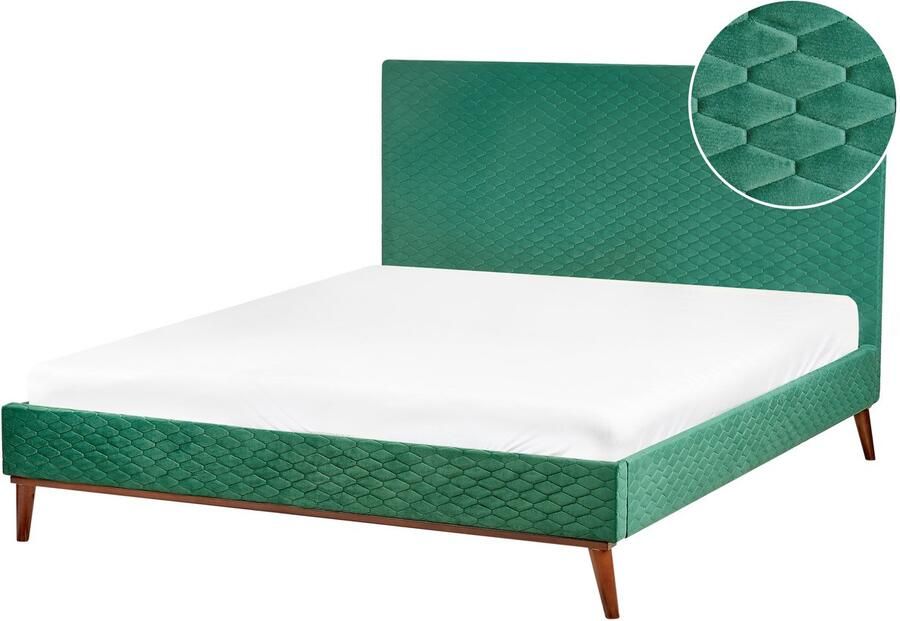 Beliani BAYONNE Tweepersoonsbed Donkergroen 160 x 200 cm Fluweel - Foto 3