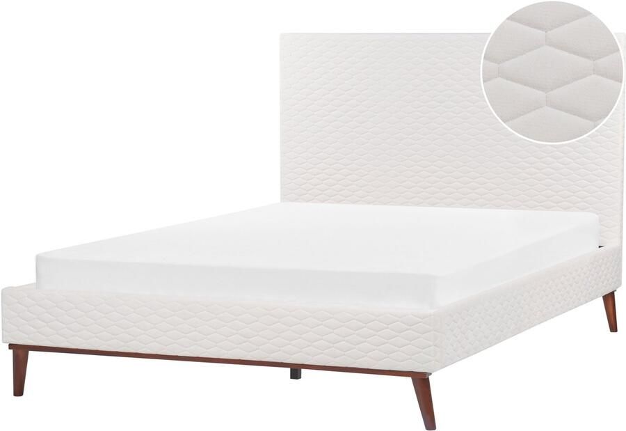 Beliani -BAYONNE-Tweepersoonsbed-Gebroken wit-160 x 200 cm-Fluweel