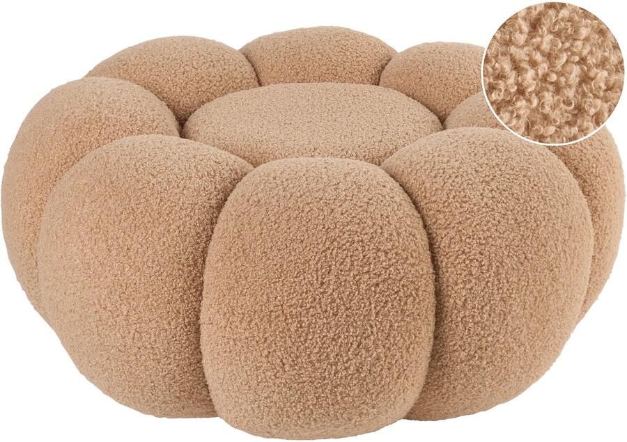 Beliani Poef BEAUFORT Bouclé Lichtbruin 60 cm 60 cm 27 cm