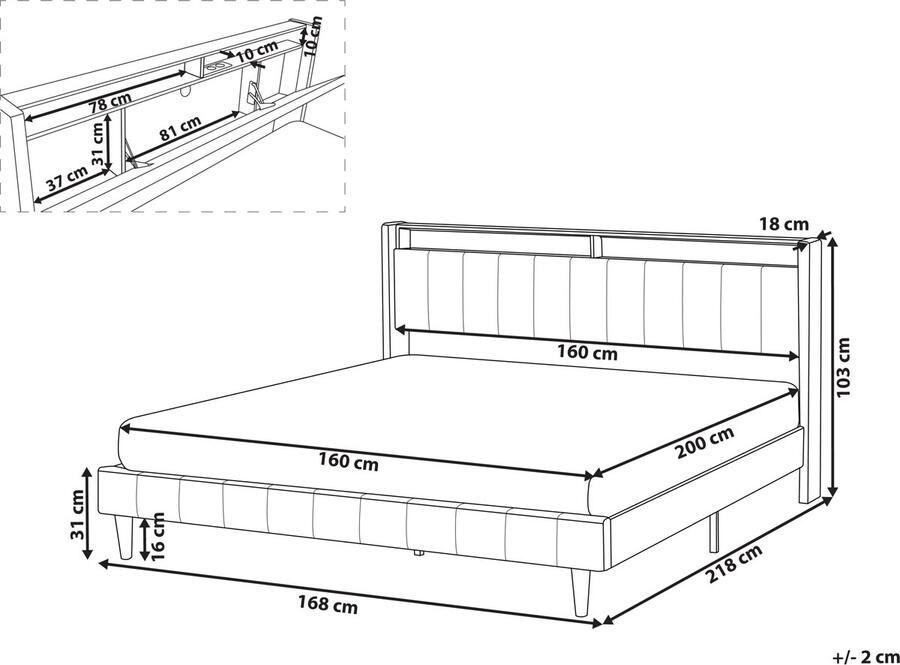 Beliani Bed met LED-verlichting Stof BEAULIEU 160 x 200 cm met opbergruimte met USB-poort Beige