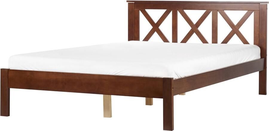 Beliani TANNAY Tweepersoonsbed Donkerhout 140 x 200 cm Dennenhout