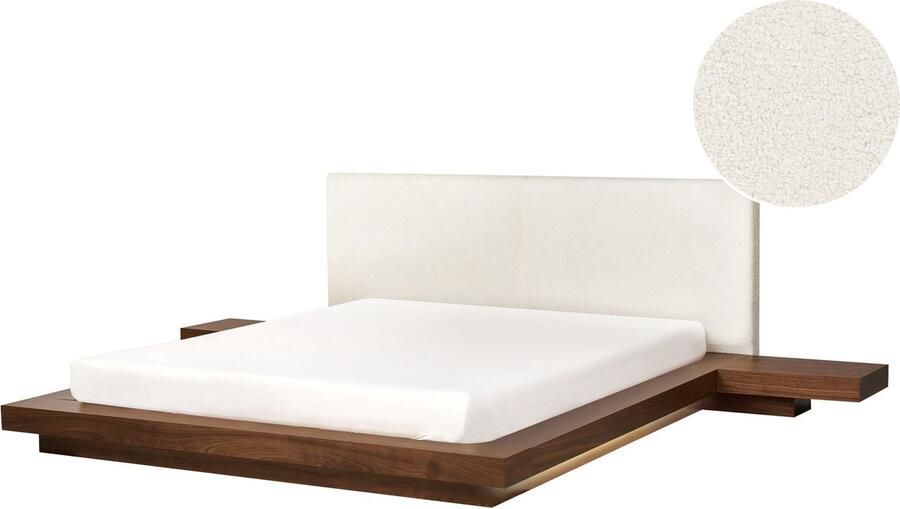 Beliani Bed met LED-verlichting Bouclé ZEN 160 x 200 cm LED Bruin essenhout - Foto 2