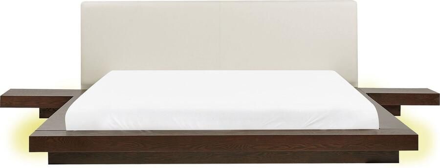 Beliani Bed met LED-verlichting Kunstleer ZEN 180 x 200 cm Donker essenhout