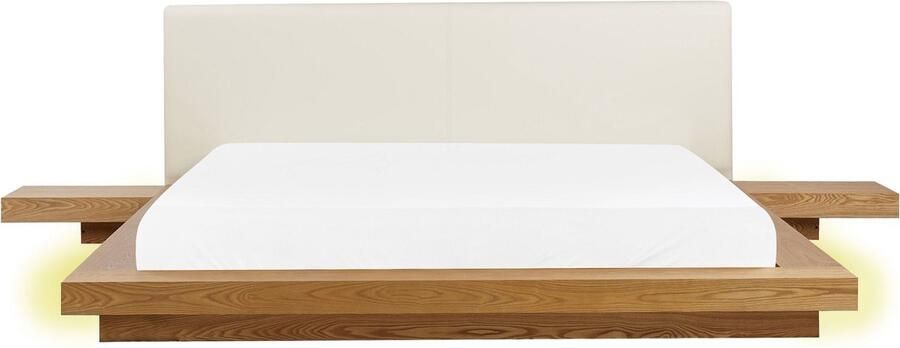 Beliani Bed met LED-verlichting Kunstleer ZEN 180 x 200 cm Natuurlijk essenhout