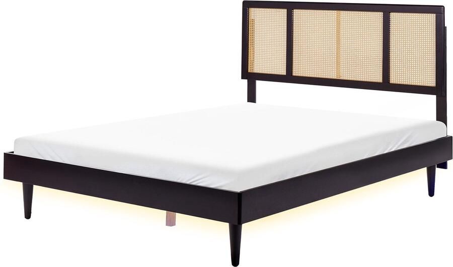 Beliani -AURAY-Tweepersoonsbed LED-Zwart-160 x 200 cm-Rubberhout - Foto 2
