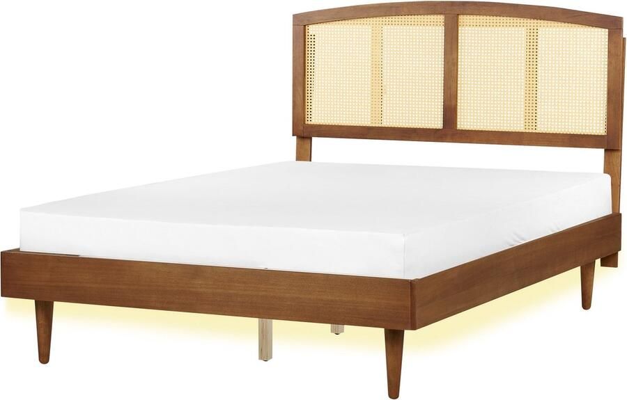 Beliani Bed met LED-verlichting Rotan VARZY 140 x 200 cm Bruin - Foto 2