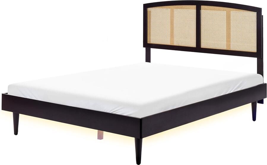 Beliani Bed met LED-verlichting Rotan VARZY 160 x 200 cm Zwart