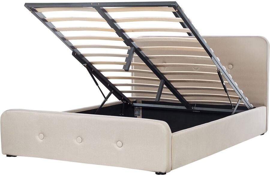 Beliani RENNES Tweepersoonsbed met opbergruimte Beige 160 x 200 cm Polyester - Foto 2