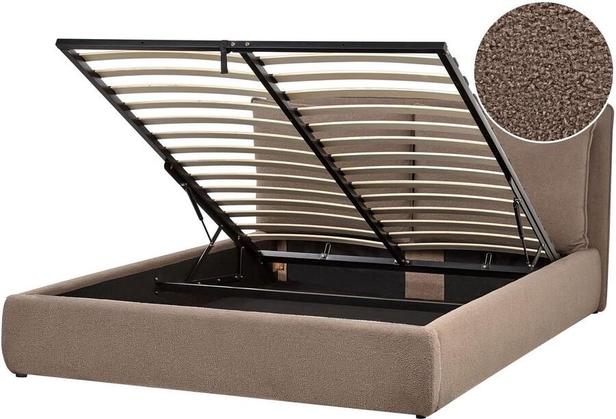 Beliani BAJONNA Bed met opbergruimte Bruin 160 x 200 cm Bouclé