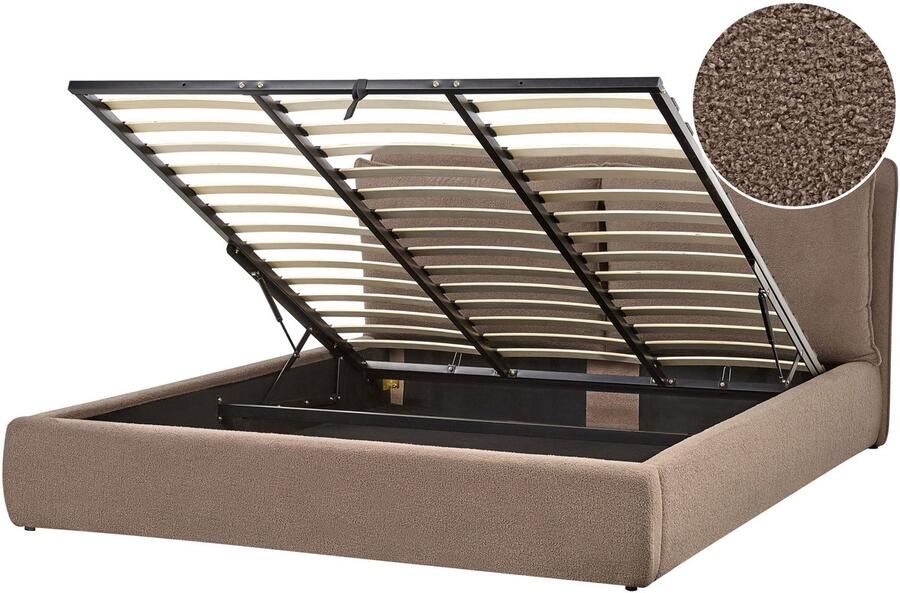 Beliani BAJONNA Bed met opbergruimte Taupe 180 x 200 cm Bouclé