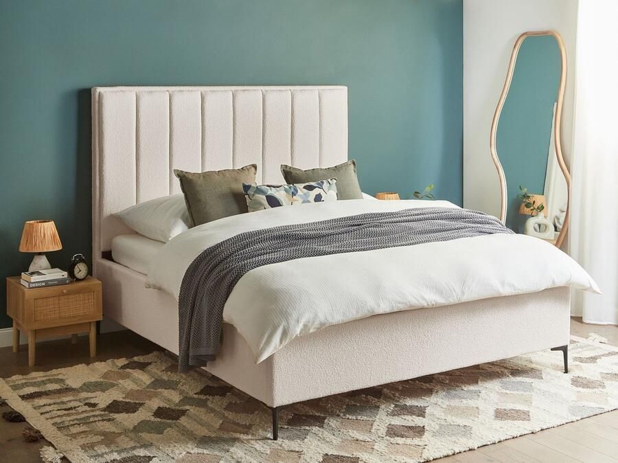 Beliani SEZANNE Bed met opbergruimte Gebroken wit 160 x 200 cm Bouclé - Foto 3