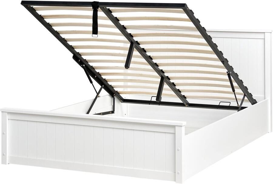 Beliani LAMBRES Tweepersoonsbed met opbergruimte Wit 140 x 200 cm Dennenhout