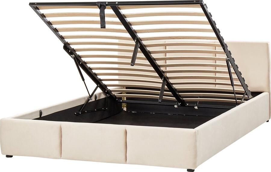 Beliani -BOUSSE-Tweepersoons boxspring-Lichtbeige-160 x 200 cm-Fluweel