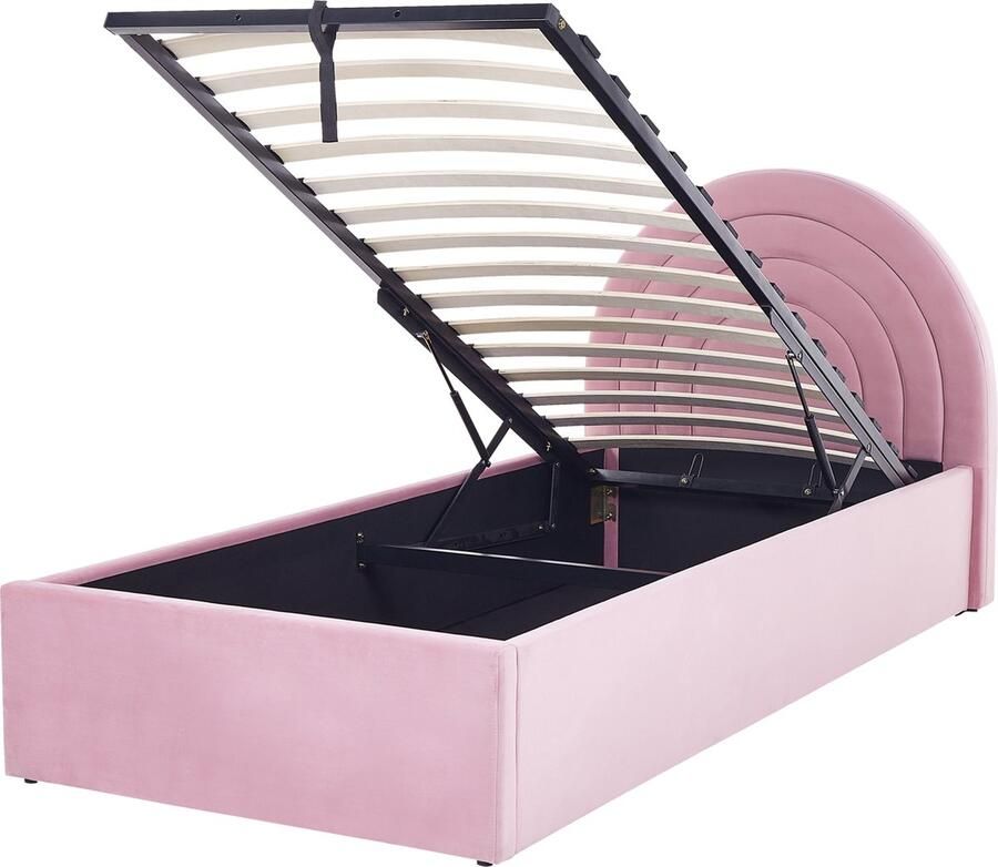 Beliani Kinderbed met opbergruimte Fluweel ANET 90 x 200 cm Roze