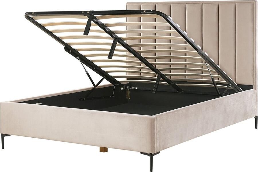 Beliani -SEZANNE -Bed met opbergruimte-Taupe-160 x 200 cm-Fluweel