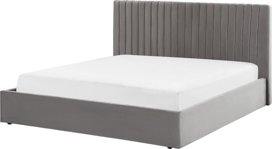 Beliani Bed met opbergruimte Fluweel VION 180 x 200 cm Grijs