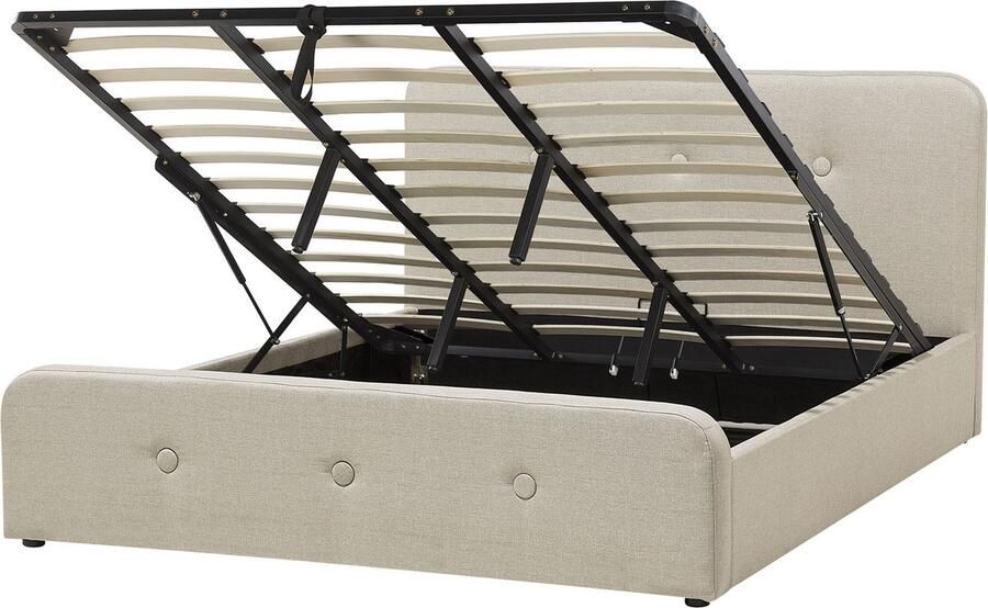 Beliani Bed met opbergruimte Kunstlinnen RENNES 180 x 200 cm Beige
