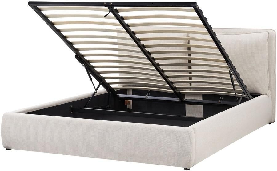 Beliani BAJONNA Bed met opbergruimte Beige 160 x 200 cm Polyester