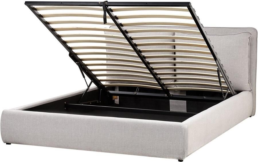 Beliani BAJONNA Bed met opbergruimte Lichtgrijs 160 x 200 cm Polyester