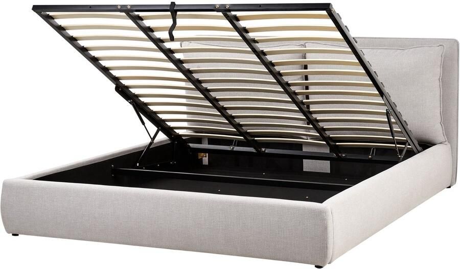 Beliani BAJONNA Bed met opbergruimte Lichtgrijs 180 x 200 cm Polyester