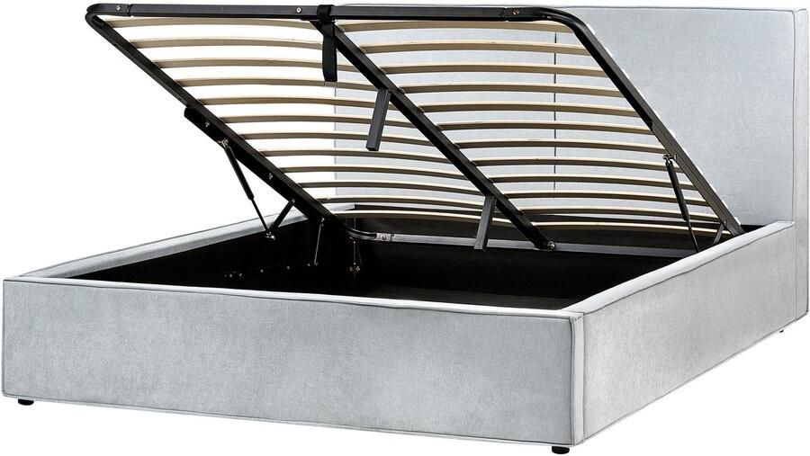 Beliani Bed met opbergruimte Stof MOISSAC 180 x 200 cm Lichtblauw