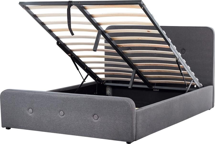 Beliani -RENNES -Bed met opbergruimte-Donkergrijs-140x200 cm-Polyester - Foto 2