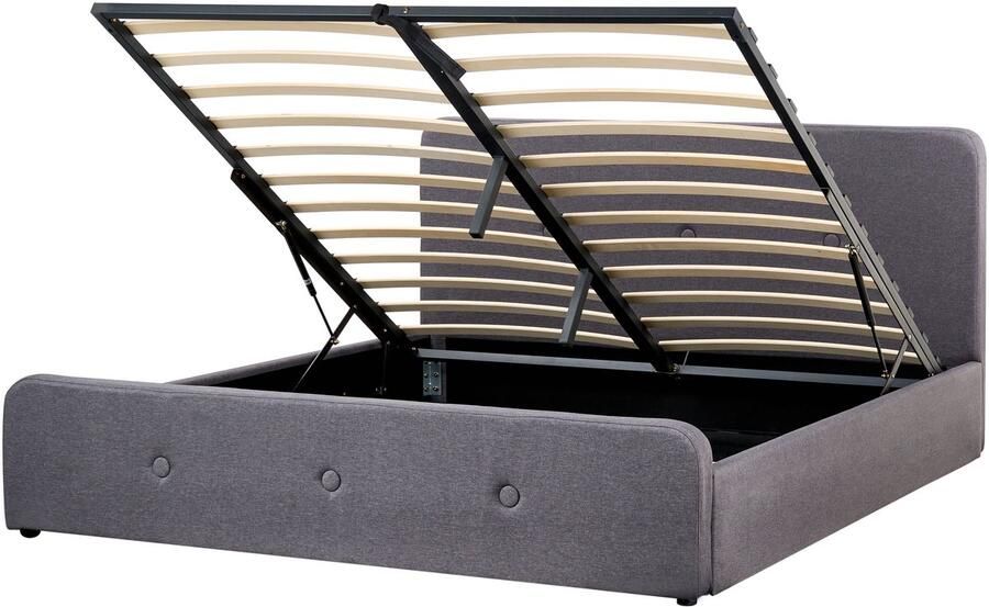 Beliani -RENNES -Bed met opbergruimte-Donkergrijs-180x200 cm-Polyester