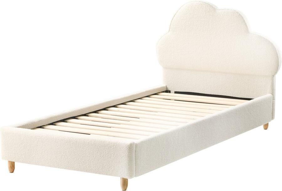 Beliani -BELLEVUE-Eenpersoonsbed-Gebroken wit-90 x 200 cm-Bouclé