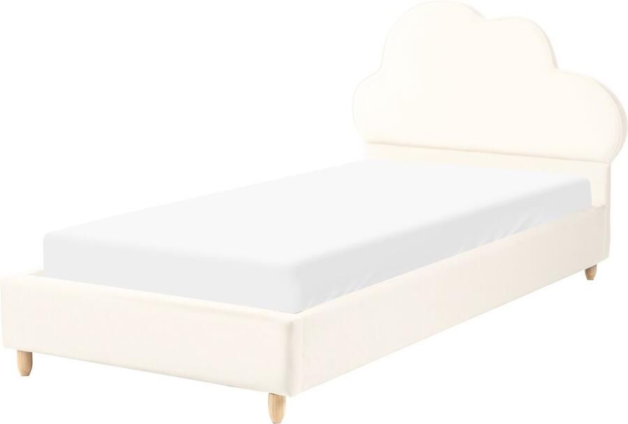 Beliani -BELLEVUE-Eenpersoonsbed-Lichtbeige-90 x 200 cm-Fluweel