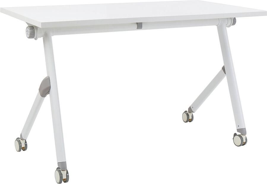 Beliani Inklapbaar bureau BENDI Wit 120 cm 60 cm met wielen