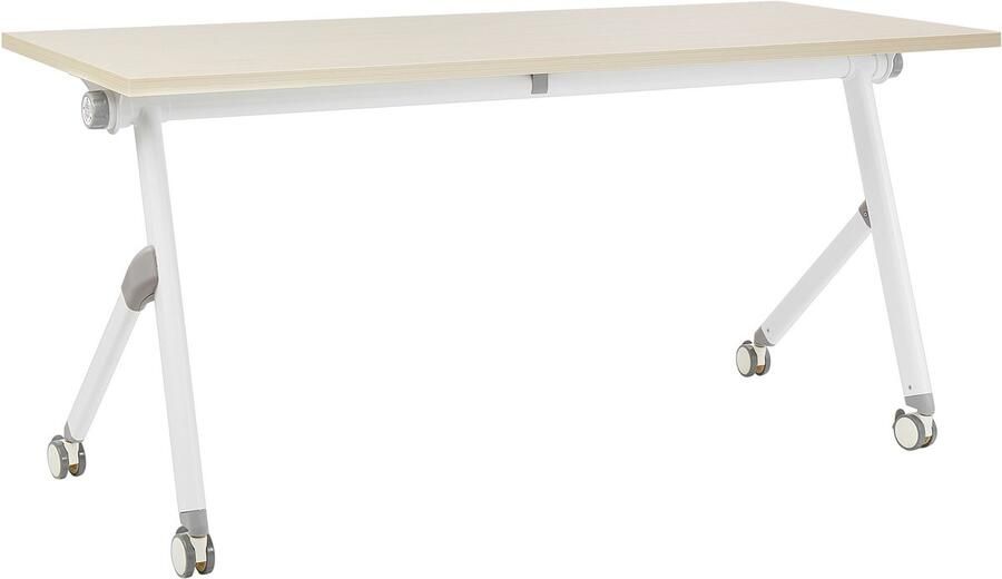 Beliani Inklapbaar bureau BENDI Lichtbruin 160 cm 60 cm met wielen