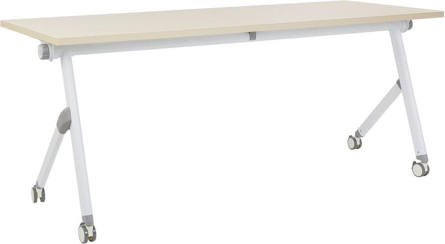 Beliani Inklapbaar bureau BENDI Lichtbruin 180 cm 60 cm met wielen