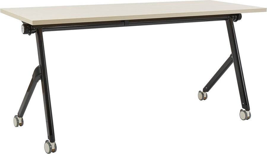 Beliani Inklapbaar bureau BENDI Lichtbruin 160 cm 60 cm met wielen