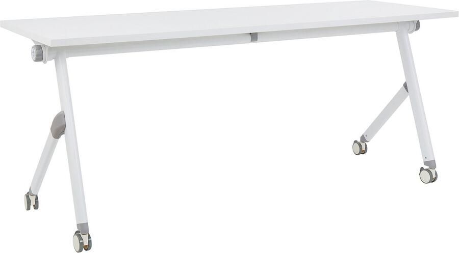Beliani Inklapbaar bureau BENDI Wit 180 cm 60 cm met wielen