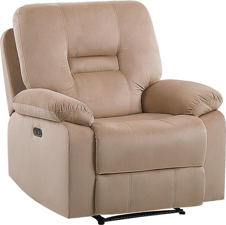 Beliani Elektrische relaxfauteuil BERGEN LED Fluweel Zandbeige - Foto 2
