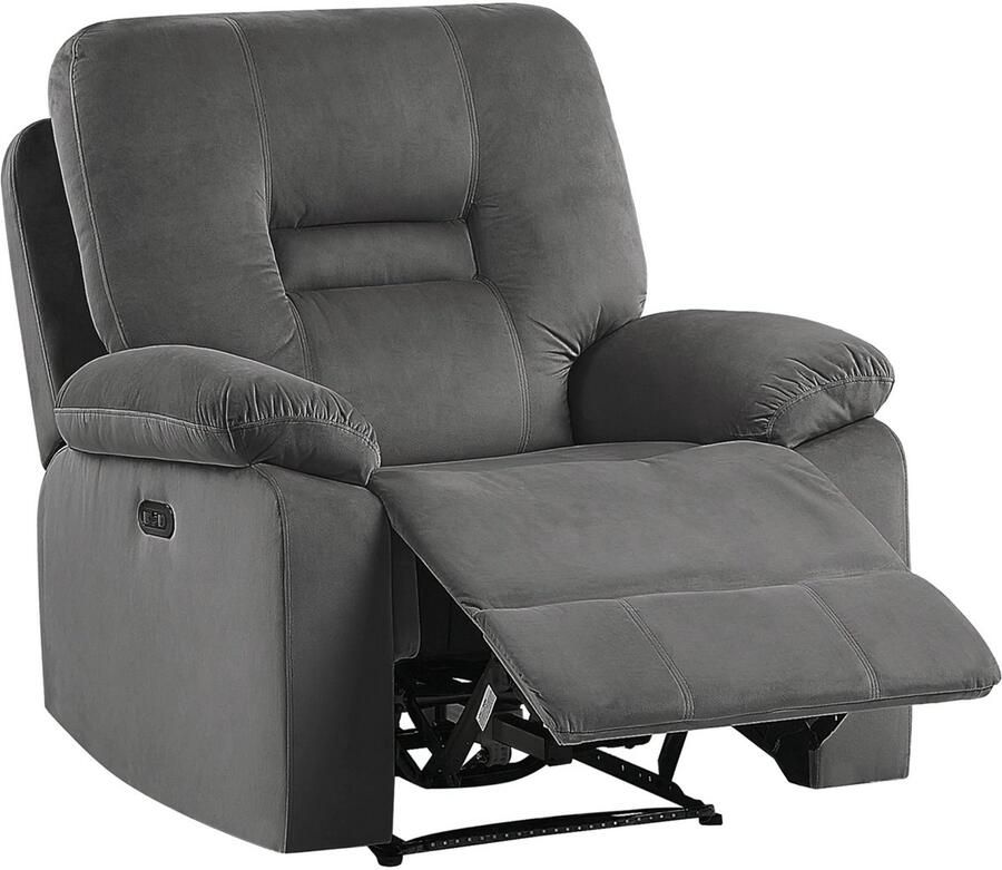Beliani Elektrische relaxfauteuil BERGEN LED Fluweel Donkergrijs
