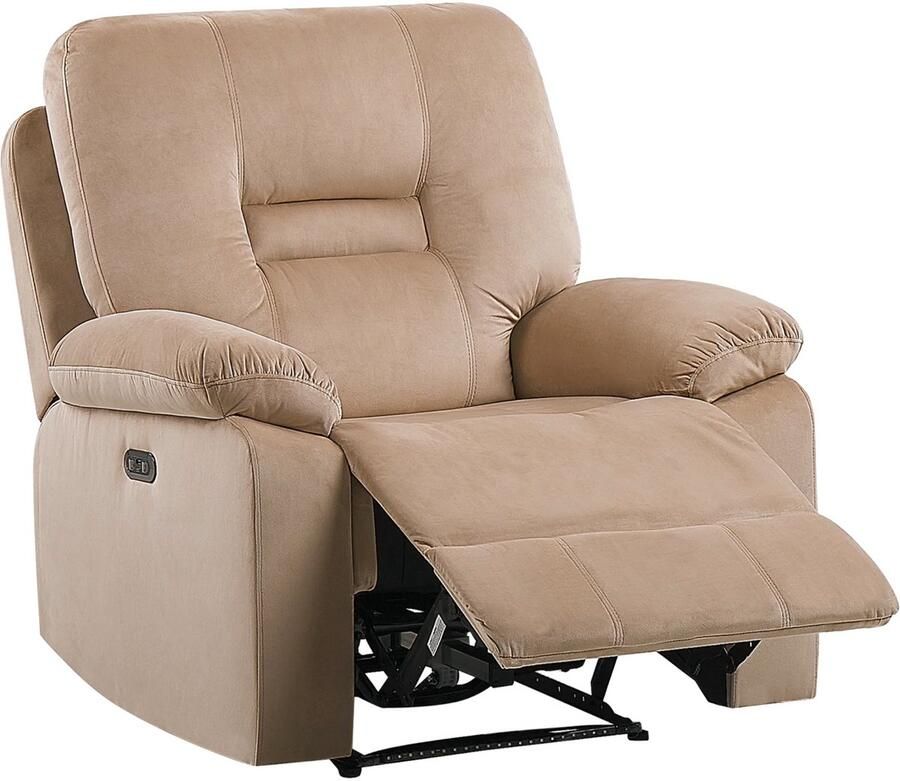 Beliani Elektrische relaxfauteuil BERGEN LED Fluweel Zandbeige