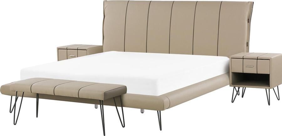 Beliani BETIN Slaapkamerset Zandbeige 180 x 200 cm Kunstleer