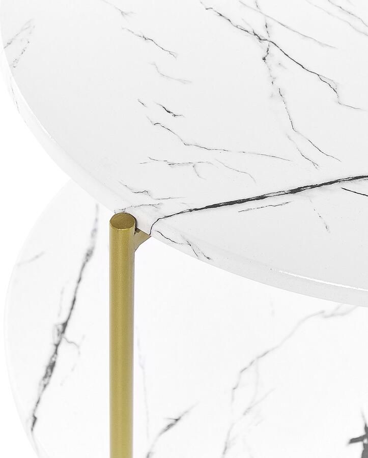 Beliani Bijzettafel marmereffect wit met goud REVA - Foto 2