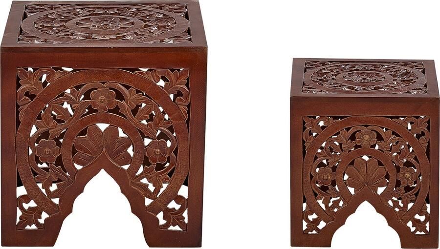 Beliani SHUKUR Bijzettafel set Donkere houtkleur MDF