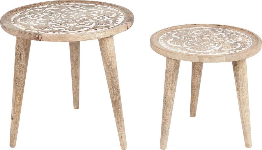 Beliani -SAKITA-Bijzettafel set van 2-Lichte houtkleur-Mangohout