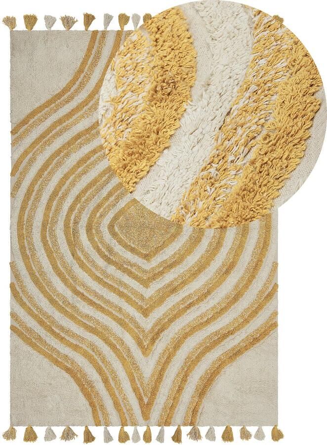 Beliani BINGOL Laagpolig vloerkleed Lichtbeige 140 x 200 cm Katoen