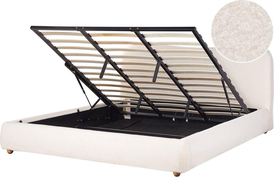 Beliani -BLAGNAC-Bed met opbergruimte-Gebroken wit-180 x 200 cm-Bouclé